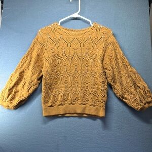 Sezane Mustard Yellow Openwork Crewneck Sweater
